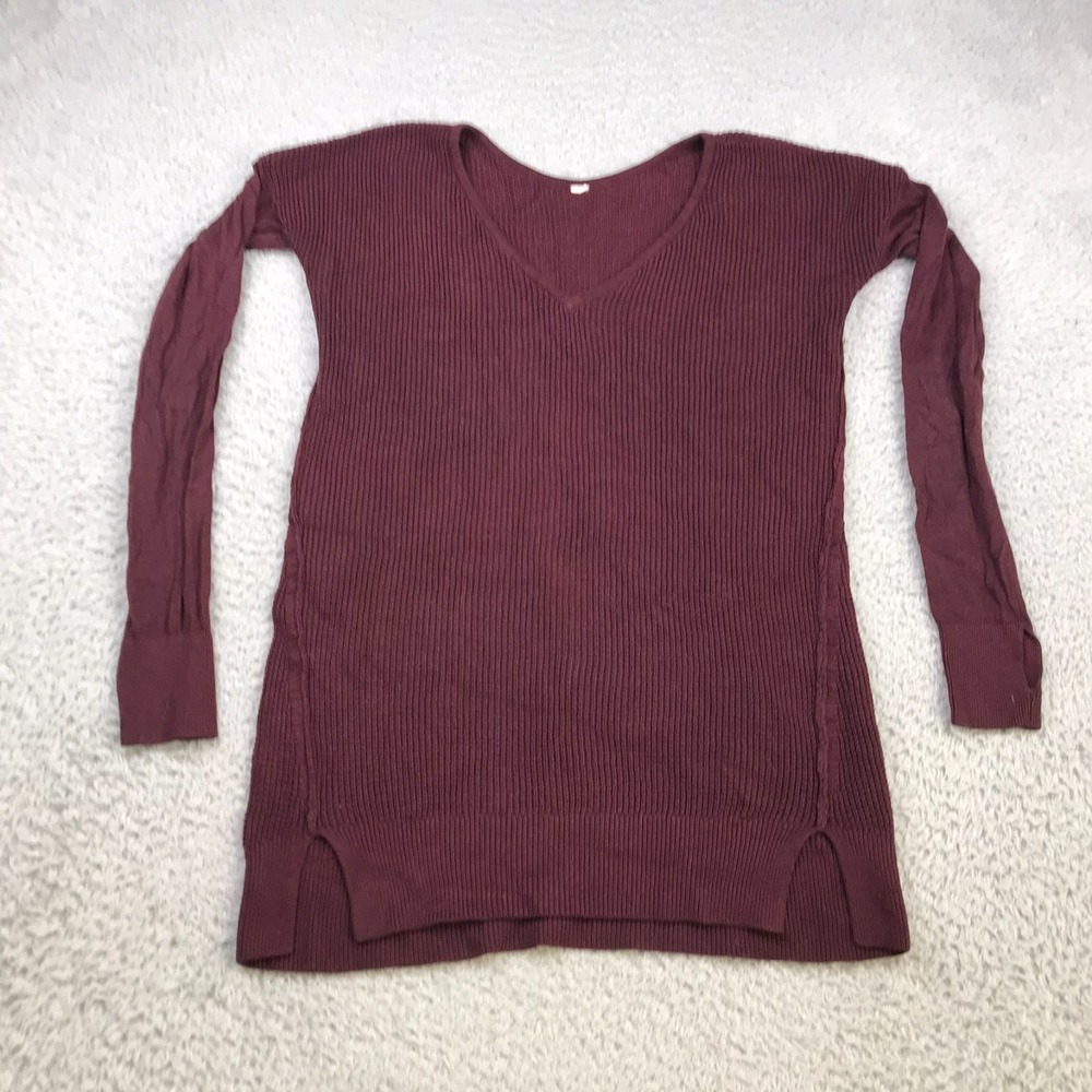 Lululemon The Sweater Life Womens 4 Burgundy V Neck Cashmere Blend Knit Pullover